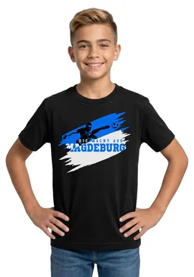 Produktbild von Spreadshirt Die Macht Aus Magdeburg Fußball Fan Teenager T-Shirt, 152/164 (12-14 Jahre), Schwarz