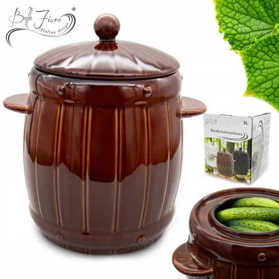 Produktbild von Steingut Gärtopf 4L Braun Fermentiertopf mit Wasserrinne Sauerkrauttopf Gurkentopf mit Deckel