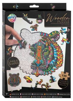 Productafbeelding van Houten puzzel, tijger, 130 stukjes. Dierpuzzel voor kinderen en volwassenen