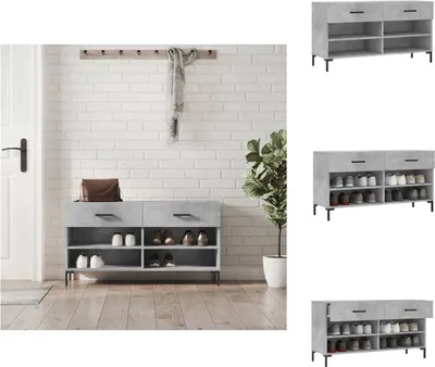 Produktbild von vidaXL Schuhbank Betongrau 102x35x55 cm Holzwerkstoff -  Schuhregale & -schränke