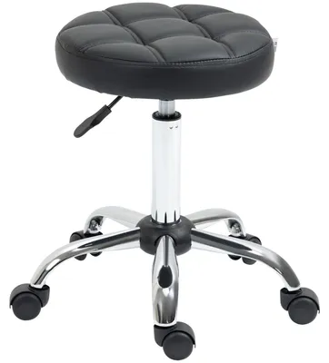 Produktbild von Rollhocker Höhenverstellbarer Arbeitshocker, Drehbarer Salon Hocker für Büro Massage Kunstleder Schwarz Ø35,5 x 51-67 cm