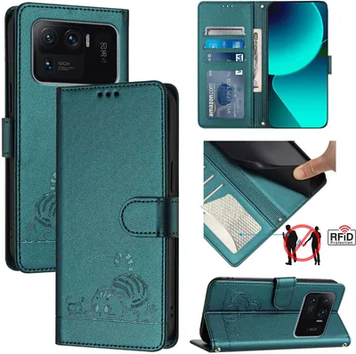 Obrázek produktu pro Kožené pouzdro pro Xiaomi Mi 11 Ultra, sladká kočka Flip pouzdro s funkcí stojánku a peněženkou zelené
