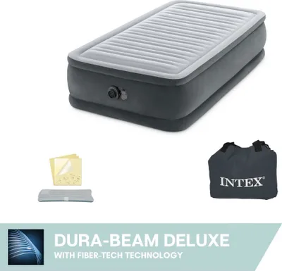 Produktbild von Luftmatratze - Intex Comfort Plush Elevated - 1 Person - 99x191x46 cm (BxLxH) - Grau - Mit eingebauter Motorpumpe