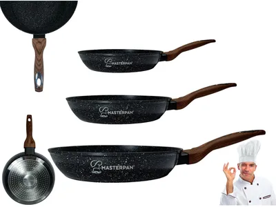Produktbild von MASTERPAN 3er-Set Pfannen mit marmorierter Beschichtung, schwarz 20/24/28cm