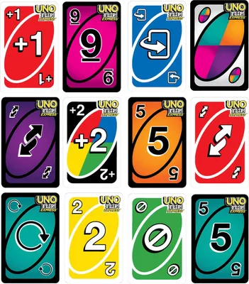 A collage of various UNO Flip! Express cards.