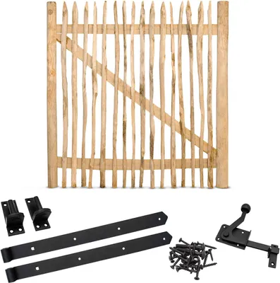 Produktbild von Classic Staketenzaun-Tor Set (schwarz) aus Edelkastanie, Breite 150 cm, Höhe 150 cm (genagelte Ausführung)