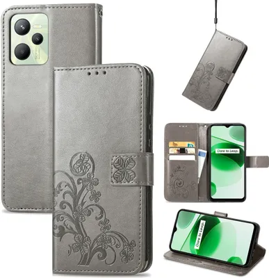 Immagine prodotto di Custodia König Design compatibile con Realme C35, realizzata in ecopelle, per smartphone - Custodia per cellulare, colore grigio