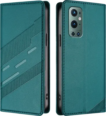 Produktbild von Hülle für OnePlus 9 Pro, Kunstleder Brieftaschen Handyhülle mit Kartenfach und Standfunktion Grün