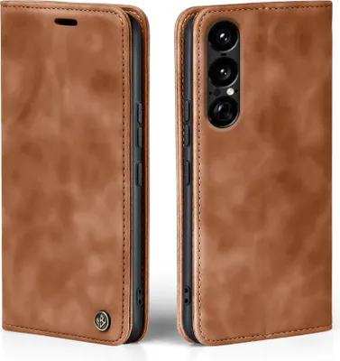 Produktbild von Handy Hülle für Sony Xperia 1 VII Klapphülle Bookcase Flip Cover Handy Tasche Etui Farbe: Hellbraun