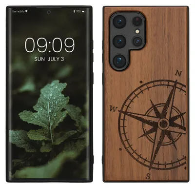 Produktbild von kwmobile Handyhülle für Samsung Galaxy S24 Ultra Hülle Holz - Case mit TPU Bumper - Stoßfestes Hardcase - Schutzhülle Cover in Dunkelbraun