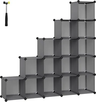 Immagine prodotto di Scaffale per scarpe con 16 scomparti, grigio, 123 cm, in polipropilene, facile da montare