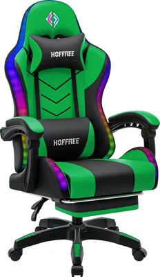 Produktbild von Hoffree Gamingstuhl mit RGB LED & Bluetooth, ergonomischer Computerstuhl mit Massagefunktion, Fußstütze & 180° Liegefunktion, Grün
