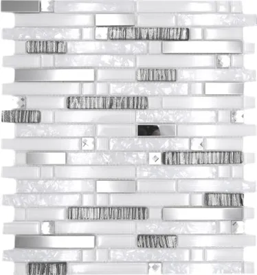 Produktbild von Mosaikfliese Transluzent Edelstahl weiß Verbund Glasmosaik Crystal Stahl weiß Glas MOS86-0104