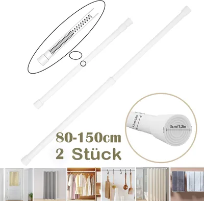 Produktbild von 2er-Pack Gardinenstange Ø30mm,Spannstange für Gardinen Ausziehbar 80-150cm,Klemmstange Ohne Bohren,Türöffnungen,Kleiderschrank,Fensterrahmen