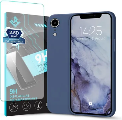 Produktbild von Hülle für Apple iPhone XR mit 9H Displayglas Displayschutz Plus Case Cover Bumper Silikon Softgrip Schutzhülle Farbe: Lavendelblau