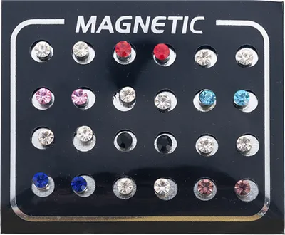 Produktbild von 12 Paare/Set Uni-Strass-eingelegte magnetische Ohrstecker ohne Piercing-Schmuck-Mehrfarbig,3mm