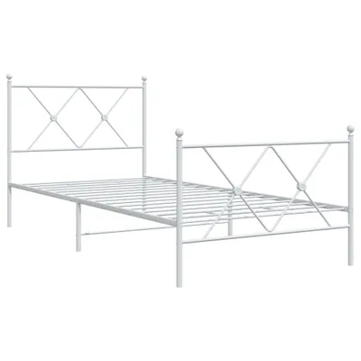 Image de Cadre de lit métal sans matelas avec pied de lit blanc 90x200cm