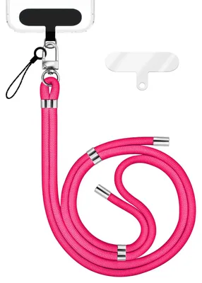 Image de HoldMe Edition - Lanyard avec mousqueton argent & 2 pads - Chaîne universelle pour téléphone portable Lanière en nylon - Rose fluo