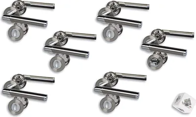 Produktbild von Türbeschlag 6er Set, Edelstahl-BI Color Rosettengarnitur mit Metallunterkonstruktion; Schraubrosetten für Zimmer- und Badtüren; Türklinke; Türgriff;