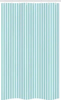 Image de ABAKUHAUS Rideau de douche étroit à rayures, motif à lignes verticales, ensemble de décoration de salle de bain en tissu avec crochets, 120 x 180 cm, vert océan et bleu clair