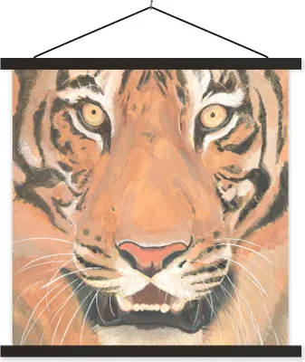 Produktbild von MuchoWow® Textilposter Tiger - Kopf - Orange 90x90 cm mit schwarzem Rahmen - Magnetisches