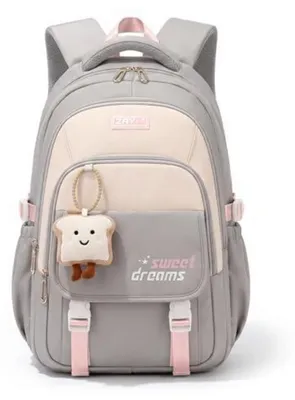Image de Sac à dos pour fille, gris, en nylon, dimensions 31x21x45,5 cm, 6 compartiments, compartiment pour ordinateur portable 15,6 pouces