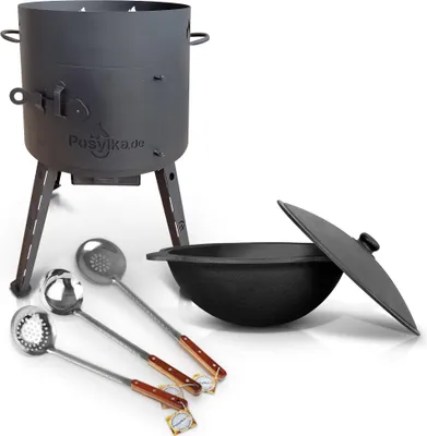 Produktbild von Gusseisen Kazan 12 L Kasan Казан mit Feuerofen Utschak Ø 40 cm. Учак Учаг Uchag