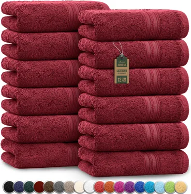 Produktbild von Frottier Gästetücher 12er Pack 30x50cm, 100% Baumwolle, Bordeaux rot
