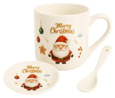 Produktbild von Weihnachtstasse - Set in Box mit Untertasse und Löffel 400 ml KB20WZ3