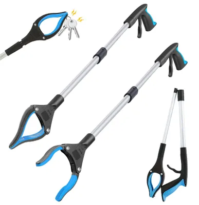Imagen del producto de 2 pinzas de agarre para personas mayores, con imán, de 83 cm, pinzas telescópicas plegables