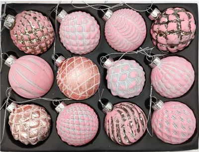 Image de Boules de Noël en verre roses, set de 12, 6cm, décoration de l'arbre de Noël