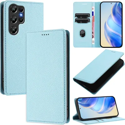 Produktbild von Litchi Leder Handyhülle für Oukitel C61 / C61 Pro Wallet Kartenfächer Standfunktion Hülle Hellblau