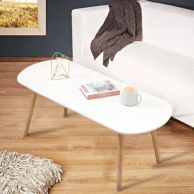 Immagine prodotto di Tavolino da salotto / tavolino ausiliario - Tavolino ovale in legno - Stile moderno minimalista - Soggiorno - 110x50x45 cm - Bianco