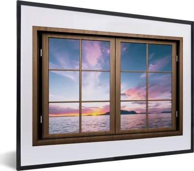 Produktbild von MuchoWow® MuchoWow® Gerahmtes Poster Aussicht - Meer - Berge 40x30 cm - Poster mit zchwarzem Bilderrahmen - Bilderrahmen - Poster im Rahmen