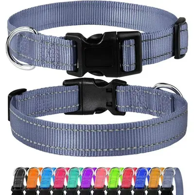 Image de Collier pour chien, réglable, en nylon réfléchissant, gris, taille S (30-40 cm), 1 pièce