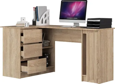 Produktbild von Akord Linker Eckschreibtisch 3 Schubladen 1 Schrank Sonoma Eiche 155X85X77 Cm