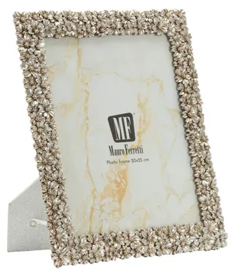 Productafbeelding van Fotolijst met bloemenrand, polyresin, 20x25 cm, zilver, Mauro Ferretti, vloeiend design