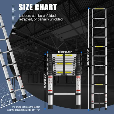 Zdjęcie produktu dla Drabina teleskopowa Alu - drabina domowa 3,2 m - składana, wielofunkcyjna drabina - udźwig 150 kg - antypoślizgowa - z blokadą bezpieczeństwa