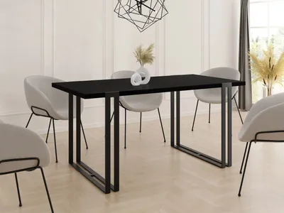 Produktbild von Ausziehbarer Esstisch - Großer Tisch im Loft-Stil mit Schwarze Metallbeinen 120 bis 220 cm - Industrietisch für das Wohnzimmer - Spacesaver - Schwarz - 120 x 80 cm