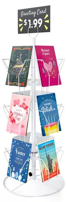 Drehbarer Ansichtskartenständer, Metall, 12 Taschen, 3 Ebenen, weiß