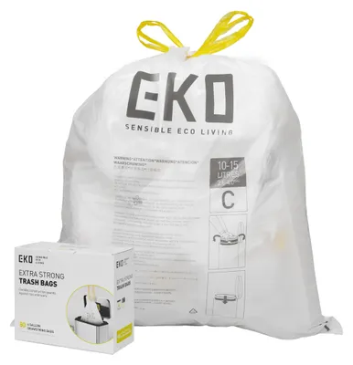 Image de Sacs poubelle EKO, taille C (10L - 15L), sacs poubelle extra résistants avec cordon de serrage, pour la cuisine