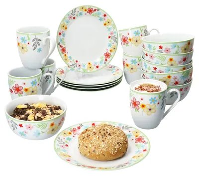 Obrázek produktu pro 18dílná snídaňová sada Variant Blümchen porcelán 6 osob talíř miska hrnek