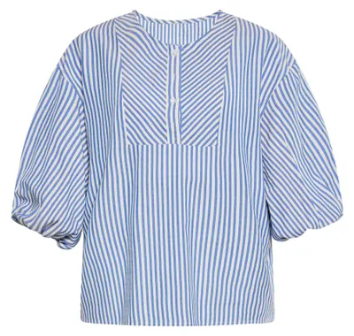 Produktbild von Damen Bluse Blau Größe L mit Rundhalsausschnitt und 3/4-Bischofsärmeln