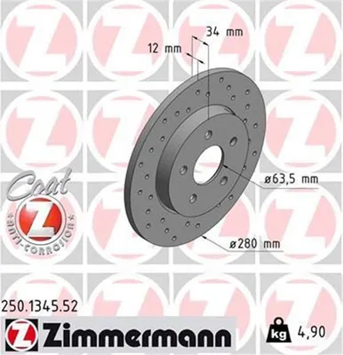 Produktbild von 2x ZIMMERMANN 250.1345.52 Bremsscheibe Hinterachse