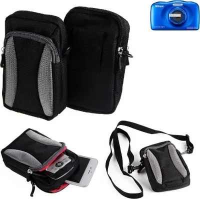 Produktbild von K-S-Trade Fototasche kompatibel mit Nikon Coolpix W150 Gürtel-Tasche Holster Umhänge Tasche Kameratasche, schwarz-grau Brust-Beutel Brust-Tasche