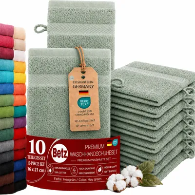 Produktbild von Betz 10 Stück Waschhandschuhe 16x21 cm PREMIUM 100% Baumwolle  Farbe: heugrün