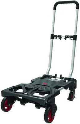 Produktbild von Famanu 2-in-1 Transportwagen und Stehwagen - Tragfähigkeit bis 137 kg - Faltbare Plattform - Schwarz/Rot