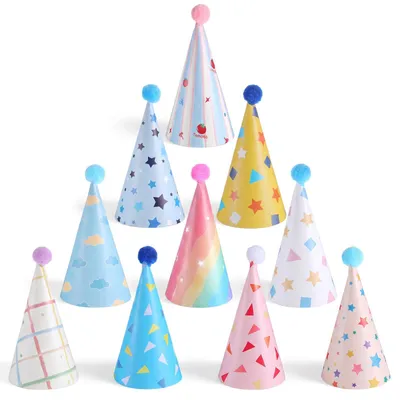 Productafbeelding van Mini feestmutsjes, set van 10 stuks, kleurrijk, voor knuffeldieren, verjaardag
