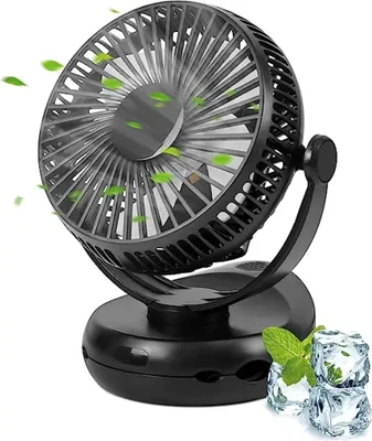 Produktbild von ZMH Mini USB-Ventilator 4 Geschwindigkeiten Akku Leise Clip Fan 10000mAh & 3 In 1 Schwarz, mit LED Licht 360° Drehung