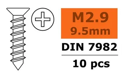 Immagine prodotto di GForce GF-0176-002: Viti a testa bombata in lamiera, 2,9 x 9,5 mm, acciaio zincato, confezione da 10 pezzi